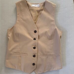 Mango Beige Tailored Button Vest